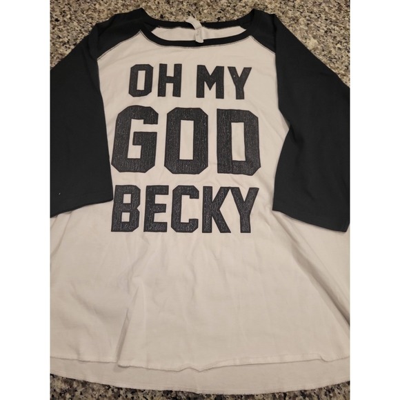 L.A.T Apparel Tops - L A T Apparel Oh My God Becky Baseball Tee White Black Size 2 Graphic